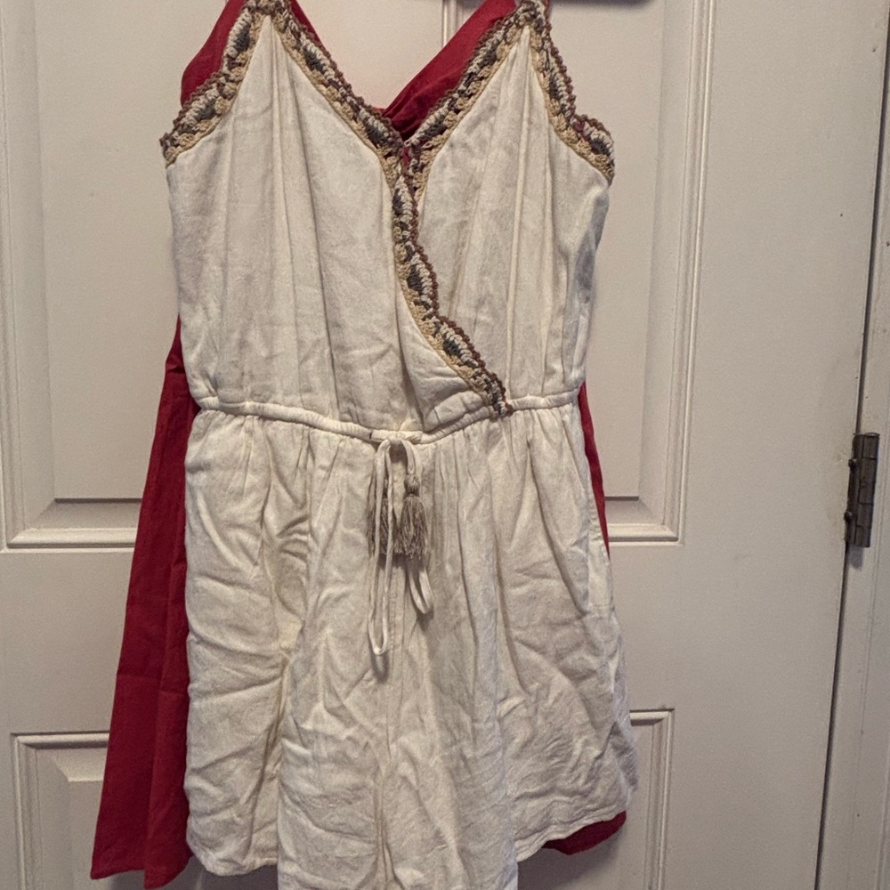 American Eagle Outfitters Red and Cream Jumpsuit